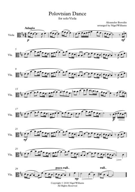 Polovtsian Dance For Viola Solo Sheet Music