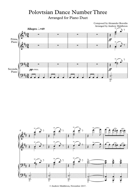 Free Sheet Music Polovtsian Dance Number Three For Piano Duet