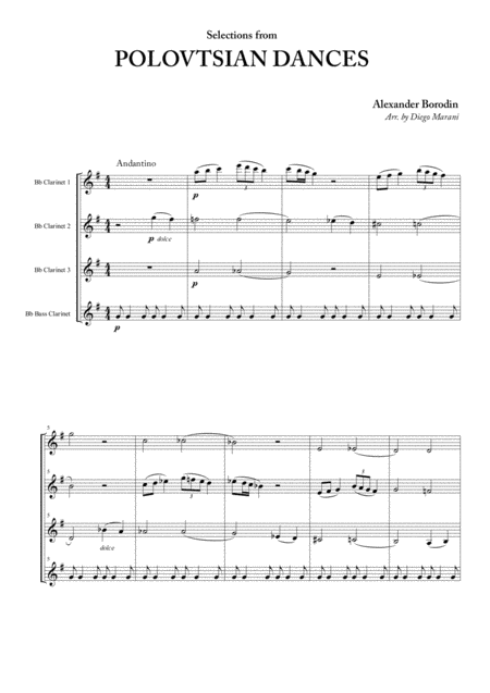 Polovtsian Dances For Clarinet Quartet Sheet Music