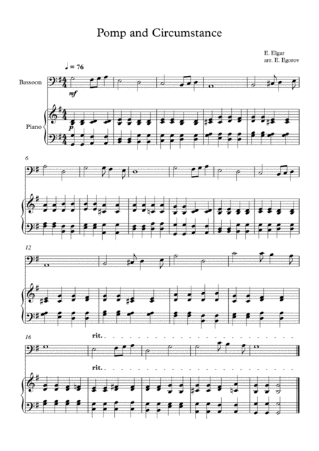 Free Sheet Music Pomp And Circumstance Edward Elgar For Bassoon Piano