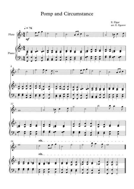 Free Sheet Music Pomp And Circumstance Edward Elgar For Flute Piano