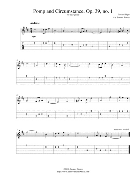 Free Sheet Music Pomp And Circumstance For Easy Guitar With Tab