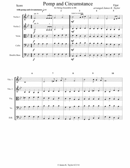 Free Sheet Music Pomp And Circumstance In Bb For String Ensemble