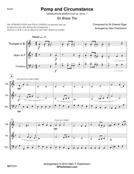 Pomp Circumstance Unaccompanied Brass Trio Sheet Music