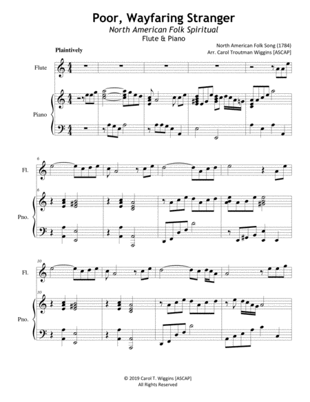 Free Sheet Music Poor Wayfaring Stranger Flute Piano