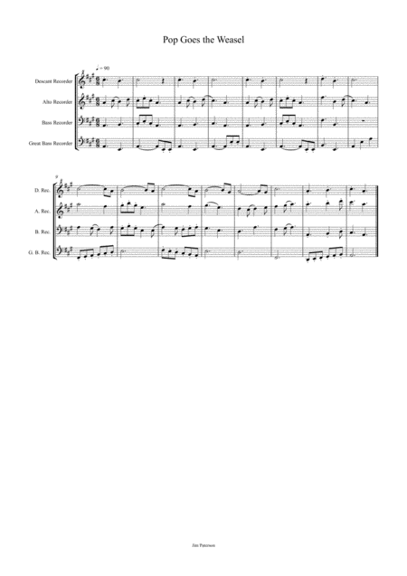 Free Sheet Music Pop Goes The Weasel Arranged For Recorder Quartet