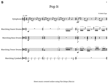 Free Sheet Music Pop It Drumline Front Ensemble