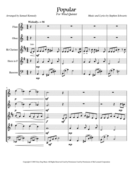 Free Sheet Music Popular For Wind Quintet