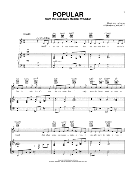 Popular From Wicked Sheet Music