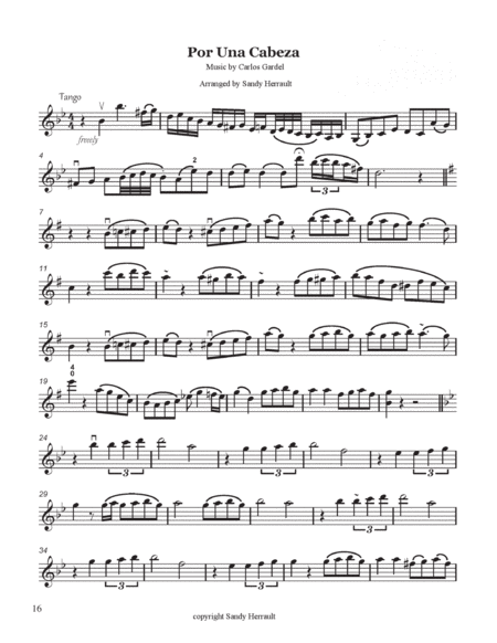 Por Una Cabeza For Solo Violin Sheet Music