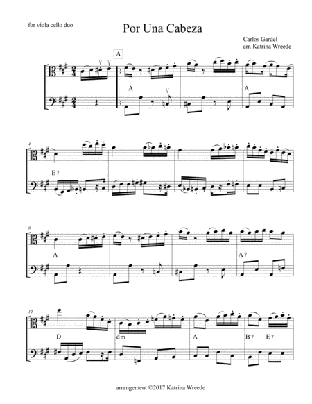 Por Una Cabeza For Viola And Cello Duo Sheet Music