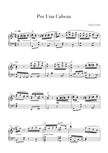 Por Una Cabeza Piano Solo Intermediate Sheet Music