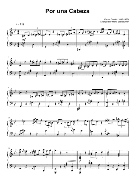 Por Una Cabeza Piano Solo Sheet Music