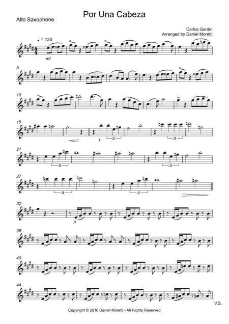 Free Sheet Music Por Una Cabeza Saxophone Quartet