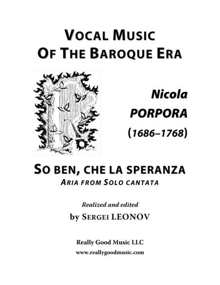 Porpora Nicola So Ben Che La Speranza Aria From The Cantata Arranged For Voice And Piano E Major Sheet Music