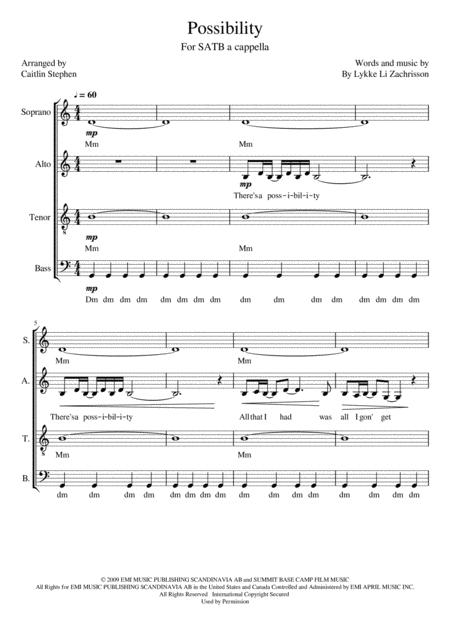 Free Sheet Music Possibility A Cappella
