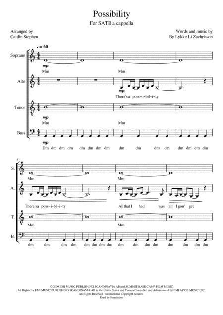 Possibility A Cappella Sheet Music