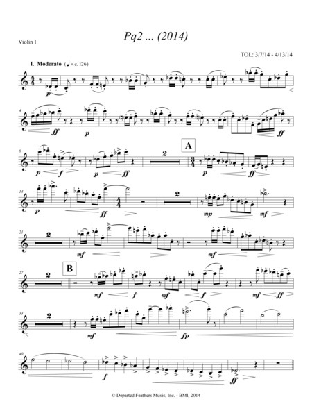 Free Sheet Music Pq2 2014 For Piano And String Quartet Violin 1 Part