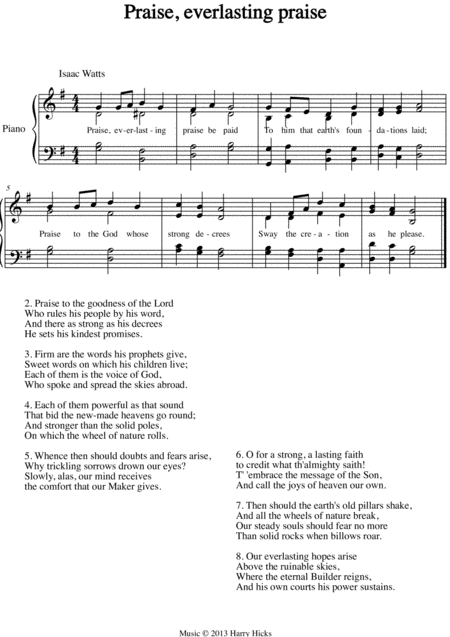 Free Sheet Music Praise Everlasting Praise A New Tune To A Wonderful Isaac Watts Hymn