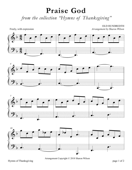 Praise God From Whom All Blessings Flow Large Print Piano Solo Sheet Music