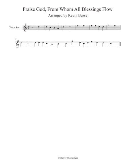 Free Sheet Music Praise God From Whom All Blessings Flow Tenor Sax