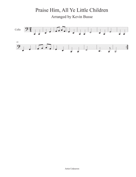 Praise Him All Ye Little Children Easy Key Of C Cello Sheet Music