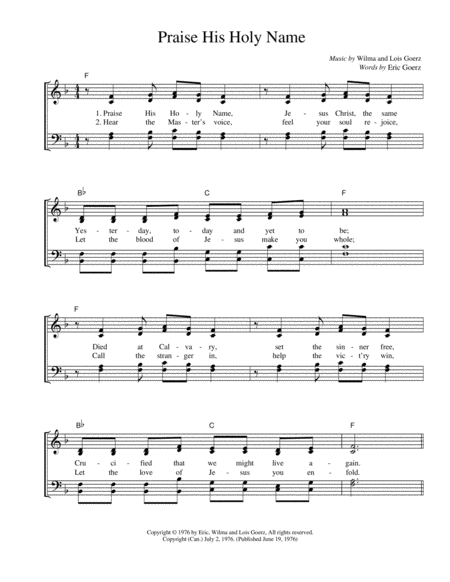 Praise His Holy Name Sheet Music