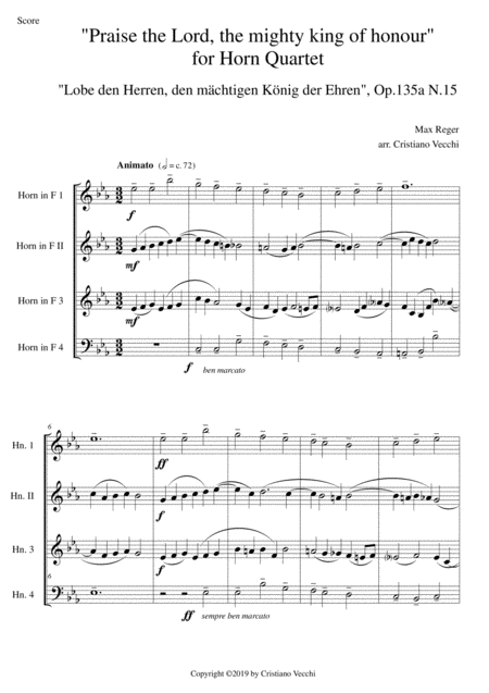 Praise The Lord The Mighty King Of Honour For Horn Quartet Sheet Music