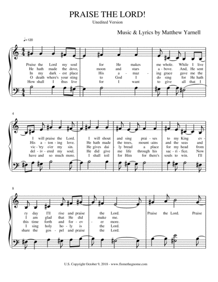 Free Sheet Music Praise The Lord Unedited Version