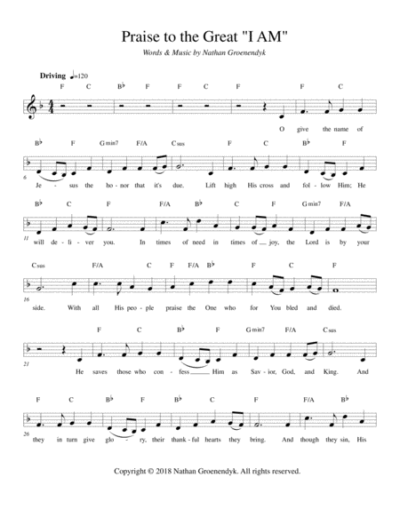 Praise To The Great I Am Sheet Music