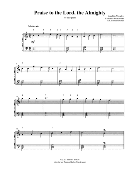Free Sheet Music Praise To The Lord The Almighty For Easy Piano
