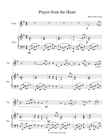 Free Sheet Music Prayer From The Heart For Violin And Piano