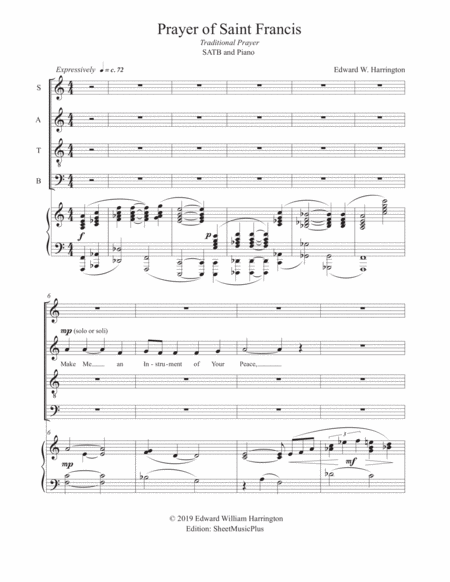 Prayer Of Saint Francis Satb Piano Sheet Music