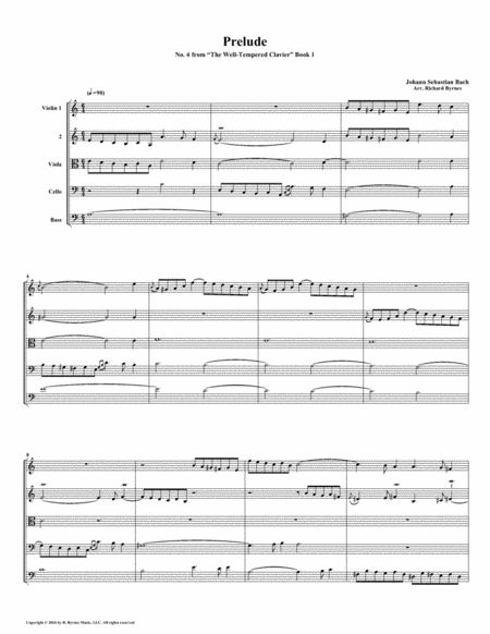 Prelude 04 From Well Tempered Clavier Book 1 String Quintet Sheet Music