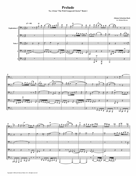 Prelude 04 From Well Tempered Clavier Book 2 Euphonium Tuba Quintet Sheet Music