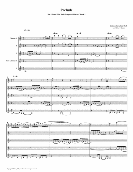 Free Sheet Music Prelude 05 From Well Tempered Clavier Book 2 Clarinet Quintet