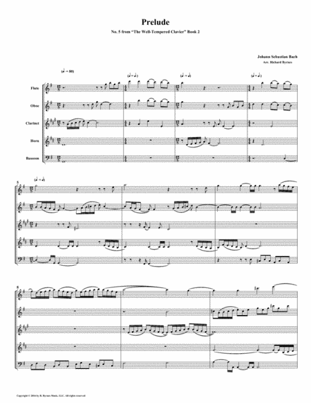 Prelude 05 From Well Tempered Clavier Book 2 Woodwind Quintet Sheet Music