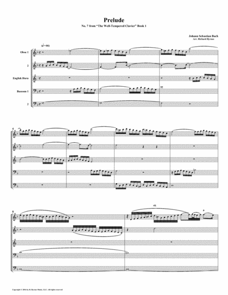 Prelude 07 From Well Tempered Clavier Book 1 Double Reed Quintet Sheet Music