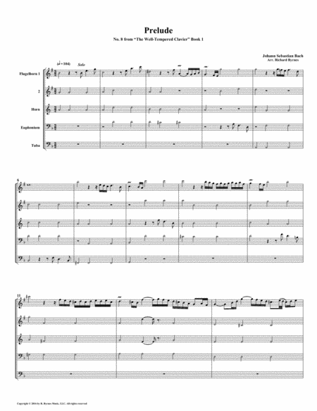 Free Sheet Music Prelude 08 From Well Tempered Clavier Book 1 Conical Brass Quintet