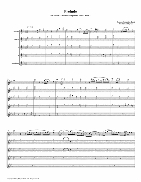 Free Sheet Music Prelude 08 From Well Tempered Clavier Book 1 Flute Quintet