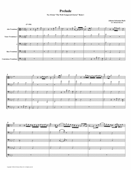 Free Sheet Music Prelude 08 From Well Tempered Clavier Book 1 Trombone Quintet