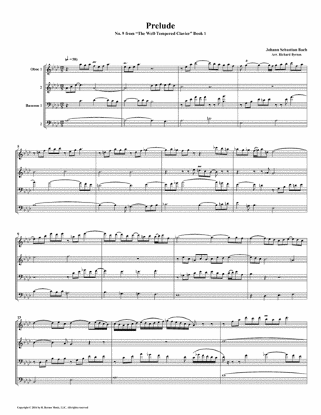 Free Sheet Music Prelude 09 From Well Tempered Clavier Book 1 Double Reed Quartet