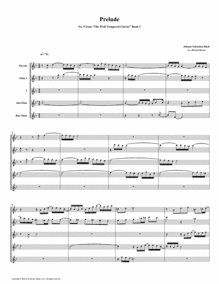 Free Sheet Music Prelude 09 From Well Tempered Clavier Book 2 Flute Quintet