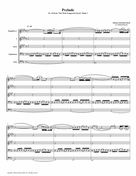 Free Sheet Music Prelude 10 From Well Tempered Clavier Book 1 Conical Brass Quintet