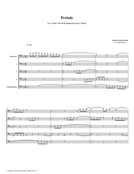 Prelude 11 From Well Tempered Clavier Book 2 Bassoon Quintet Sheet Music