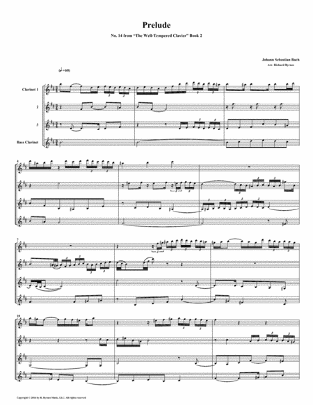 Free Sheet Music Prelude 14 From Well Tempered Clavier Book 2 Clarinet Quartet