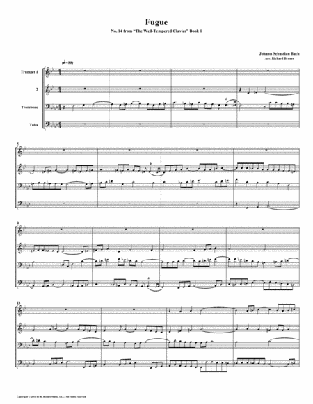 Prelude 14 From Well Tempered Clavier Book 2 Conical Brass Quartet Sheet Music