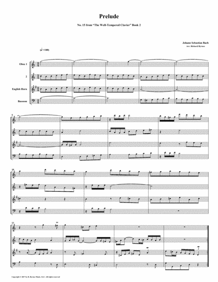 Free Sheet Music Prelude 15 From Well Tempered Clavier Book 2 Double Reed Quartet