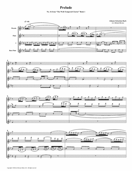Free Sheet Music Prelude 16 From Well Tempered Clavier Book 1 Flute Quartet