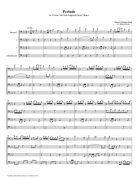 Prelude 17 From Well Tempered Clavier Book 1 Bassoon Quartet Sheet Music